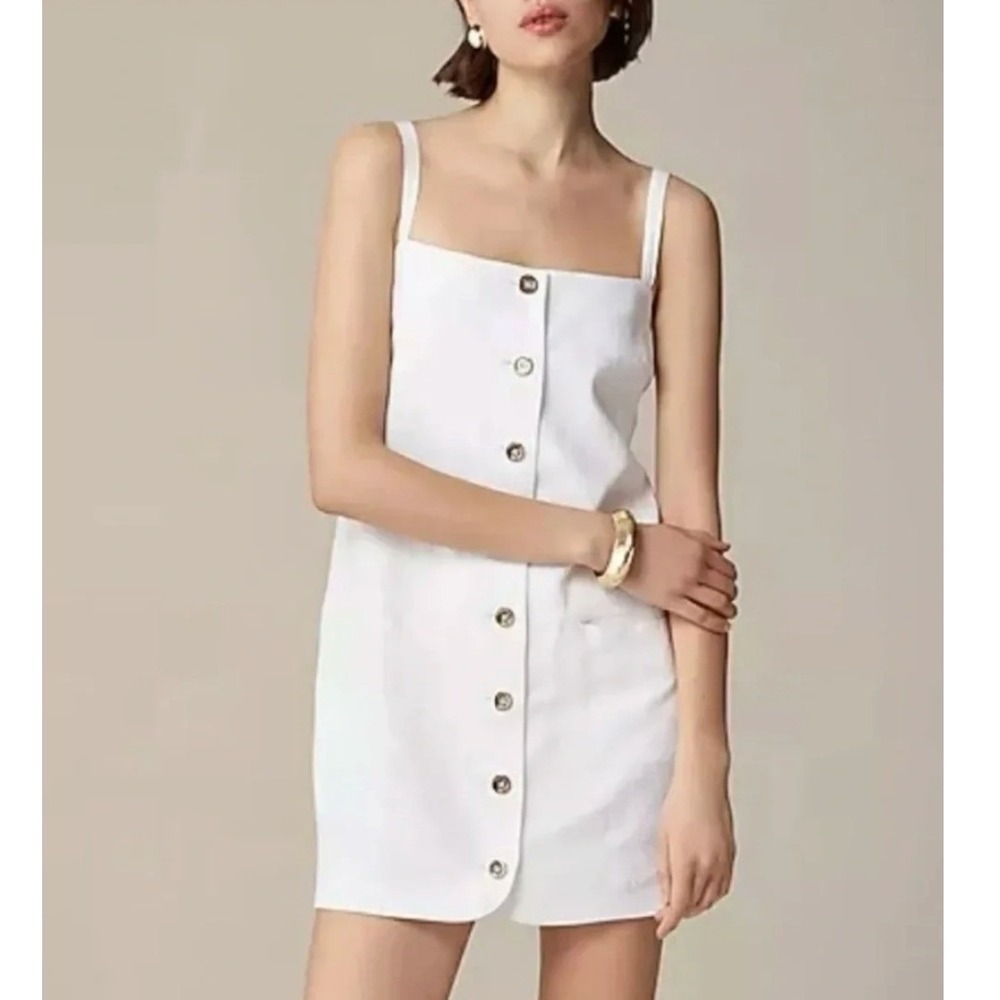 J.Crew Linen Claudia Dress in White Size Large Sleeveless Shift